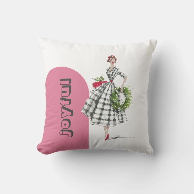 Mid Century Modern Vintage Lady Throw Pillow Kussen (Voorkant)