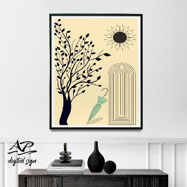 Mid Century Modern Wall Art, Green Umbrella Poster