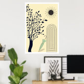 Mid Century Modern Wall Art, Green Umbrella Poster (Thuiskantoor)