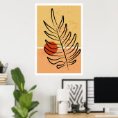 Mid Century Modern Wall Art, Sunset Leaf Print (Thuiskantoor)