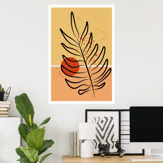 Mid Century Modern Wall Art, Sunset Leaf Print (Thuiskantoor)