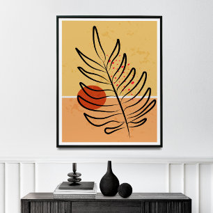 Mid Century Modern Wall Art, Sunset Leaf Print