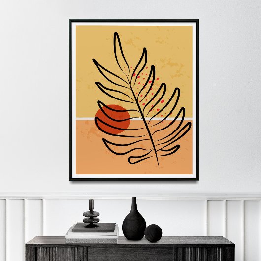 Mid Century Modern Wall Art, Sunset Leaf Print