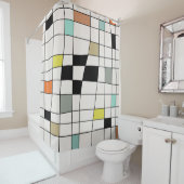 Mid Century Modern Warped Tegels Douchegordijn (In situ)