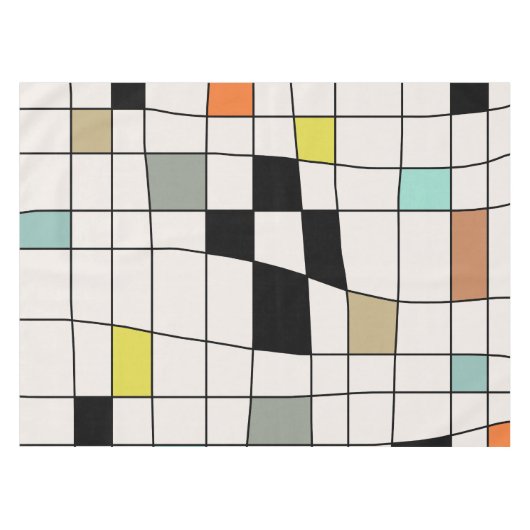 Mid Century Modern Warped Tegels Tafelkleed (Voorkant (Horizontaal))