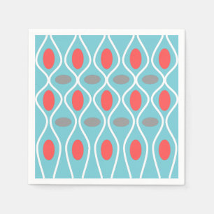 Mid Century Modern, Waves Spheres, Blauw, Rood, Gr Servetten