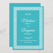 Mid Century Modern Wedding, Retro, Blue, White Kaart (Voorkant / Achterkant)