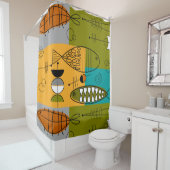 Mid-Century Modern WhimsicalFish Douchegordijn (In situ)