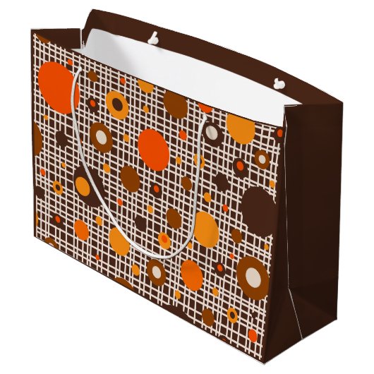 Mid Century Modern Woven Dot Pattern Oranje Groot Cadeauzakje (Achterkant Gekanteld)