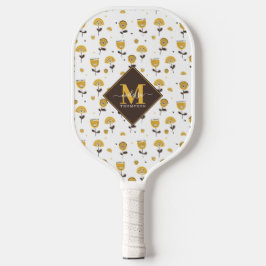 Mid Century Modern Yellow Floral Custom Name Pickleball Paddle