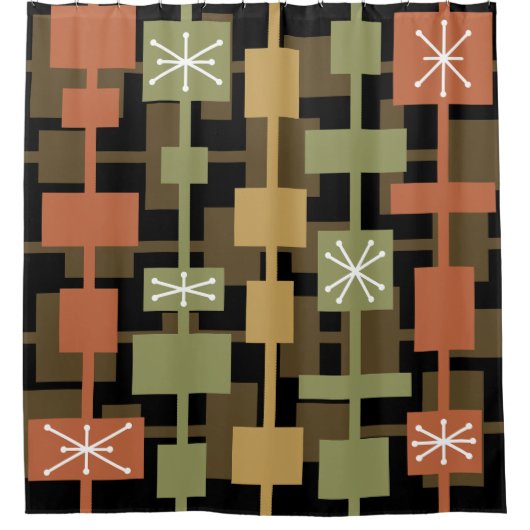 Mid Century Modern zwart veelkleurig Douchegordijn (Voorkant)