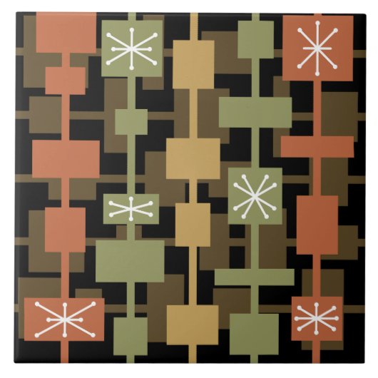 Mid Century Modern zwart veelkleurig Tegeltje (Voorkant)