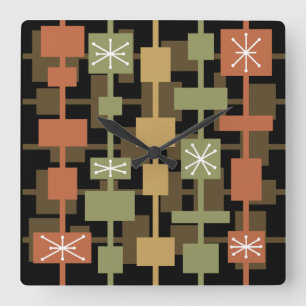 Mid Century Modern zwart veelkleurig Vierkante Klok
