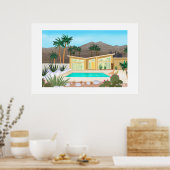 Mid Century Modern Zwembad Huis Grote Print (Keuken)