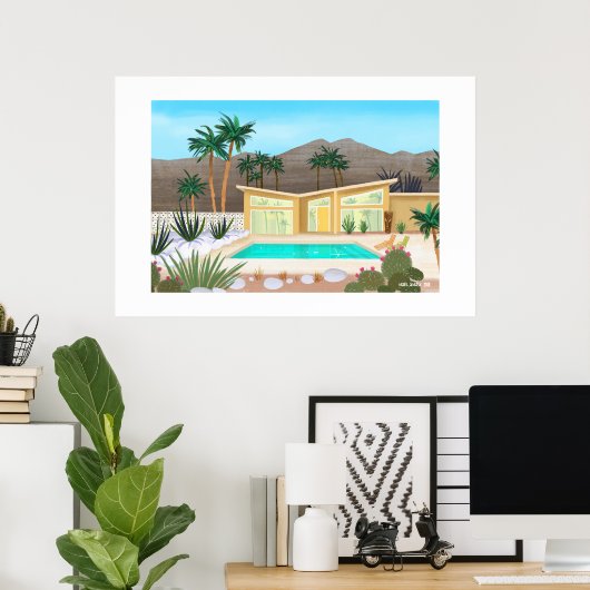 Mid Century Modern Zwembad Huis Grote Print (Thuiskantoor)