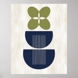 Mid Century Moderne Abstract Botanisch Blauw Groen Poster