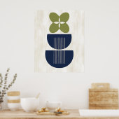 Mid Century Moderne Abstract Botanisch Blauw Groen Poster (Keuken)