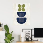 Mid Century Moderne Abstract Botanisch Blauw Groen Poster (Thuiskantoor)