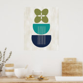Mid Century Moderne Abstracte botanisch blauw Blau Poster (Keuken)