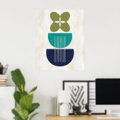 Mid Century Moderne Abstracte botanisch blauw Blau Poster (Thuiskantoor)