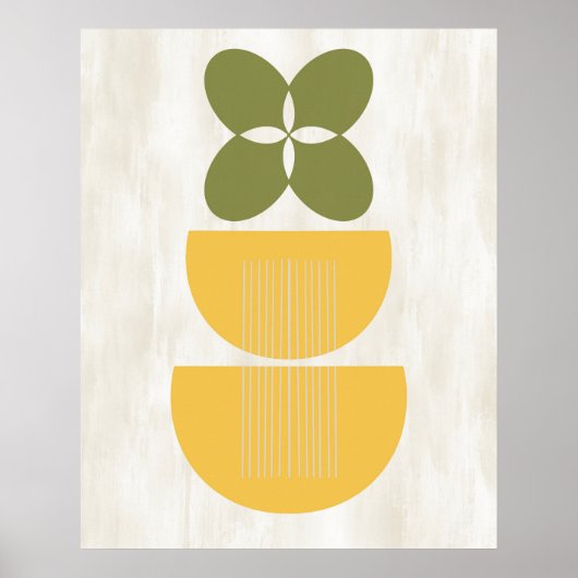 Mid Century Moderne Abstracte botanische Geel Groe Poster (Voorkant)