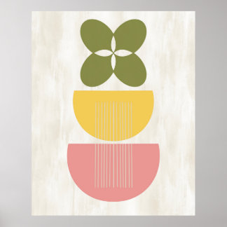 Mid Century Moderne Abstracte botanische gele roze Poster