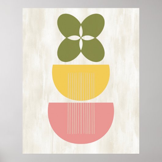 Mid Century Moderne Abstracte botanische gele roze Poster (Voorkant)