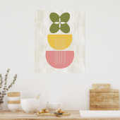 Mid Century Moderne Abstracte botanische gele roze Poster (Keuken)