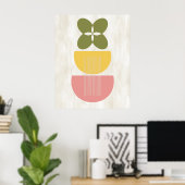 Mid Century Moderne Abstracte botanische gele roze Poster (Thuiskantoor)