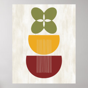 Mid Century Moderne Abstracte botanische rode gele Poster