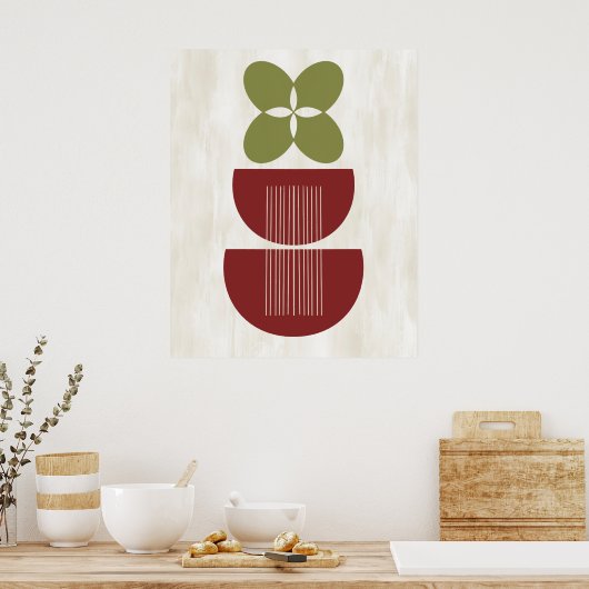 Mid Century Moderne Abstracte botanische rode groe Poster (Keuken)