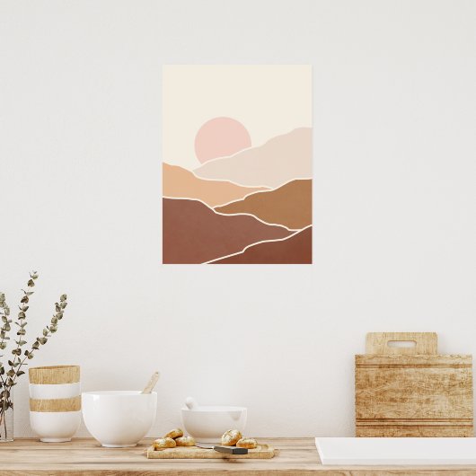 Mid Century Moderne Abstracte landschap Poster (Keuken)