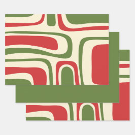 Mid Century Moderne Abstracte Retro Kerstmis Inpakpapier Vel