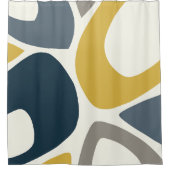 Mid Century Moderne Abstracte vormen 2 marine, mos Douchegordijn (Voorkant)
