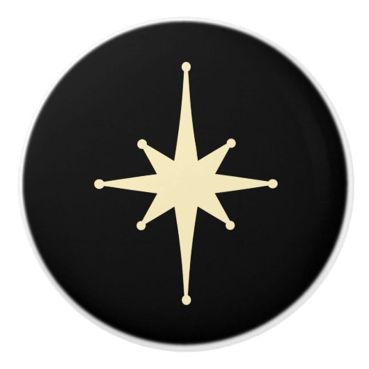 Mid Century moderne atoomster zwart & crème Keramische Knop (Voorkant)