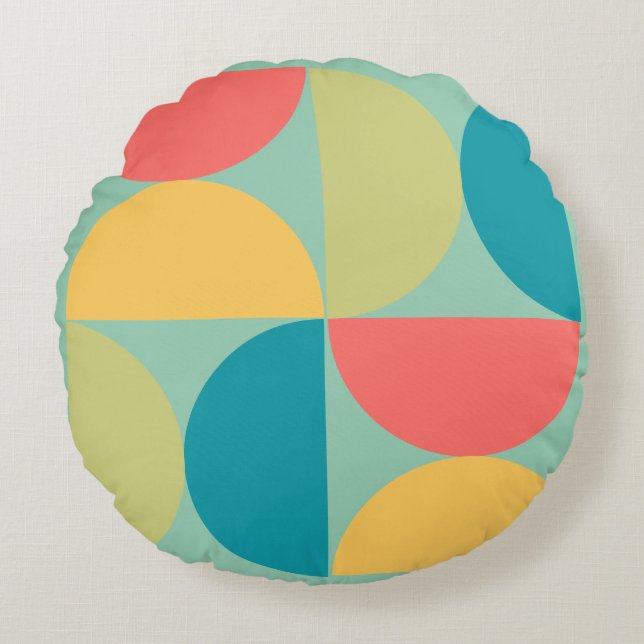 Mid Century Moderne Bitterzoete mosterd en olijf Rond Kussen (Voorkant)