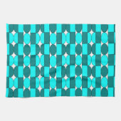 Mid Century Moderne Blauwgroen Aqua Geometric Theedoek (Horizontaal)