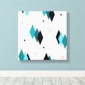 Mid Century Moderne Blauwgroen diamanten Canvas Afdruk (Insitu (Houten vloer))