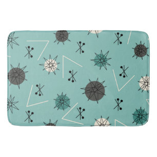 Mid Century Moderne Blauwgroen Starbursts Badmat
