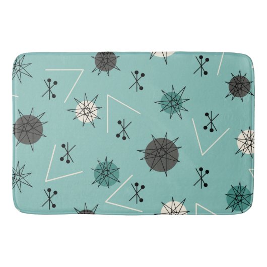 Mid Century Moderne Blauwgroen Starbursts Badmat (Voorkant)
