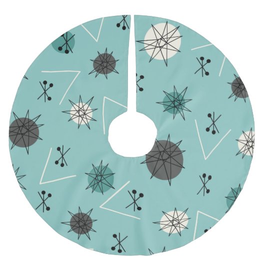 Mid Century Moderne Blauwgroen Starbursts Kerstboom Rok (Voorkant)