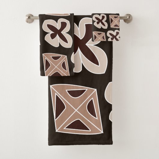 Mid Century Moderne Bloemen Geometrische Bad Handdoek (Insitu)