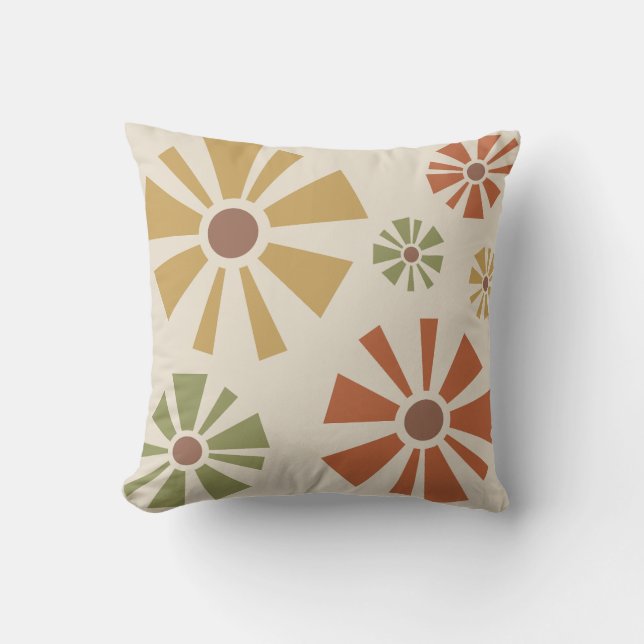 Mid Century Moderne bloemen veelkleurig Kussen (Voorkant)