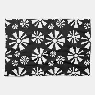 Mid Century Moderne Bloemen Zwart Wit Theedoek