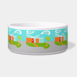 Mid Century Moderne Cartoon House Ceramic Pet Bowl Voerbakje