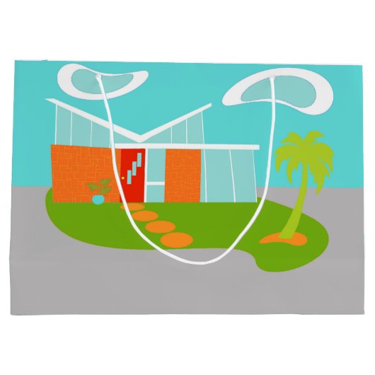 Mid Century Moderne Cartoon House Gift Bag Large Cadeautasje (Achterkant)
