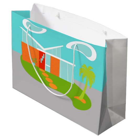 Mid Century Moderne Cartoon House Gift Bag Large Cadeautasje (Achterkant Gekanteld)