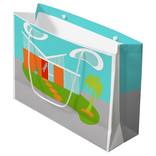 Mid Century Moderne Cartoon House Gift Bag Large Cadeautasje (Voorkant Gekanteld)