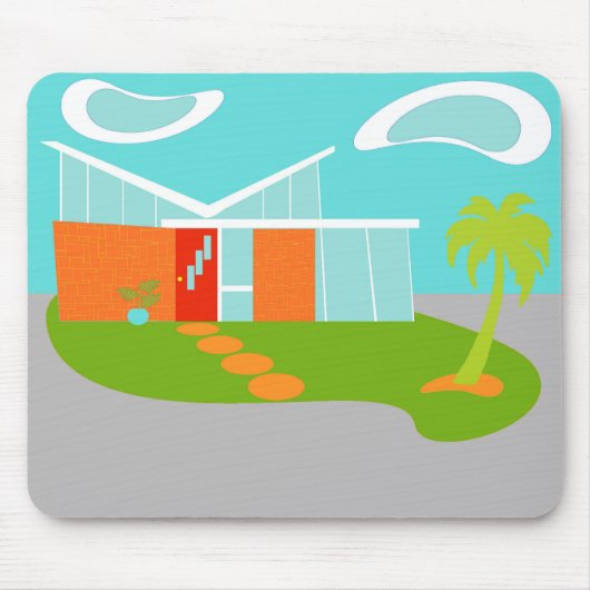 Mid Century Moderne Cartoon House Mousepad Muismat (Voorkant)