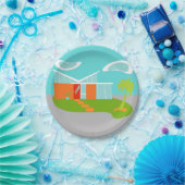 Mid Century Moderne Cartoon House Paper Borden Papieren Bordje (Feest)